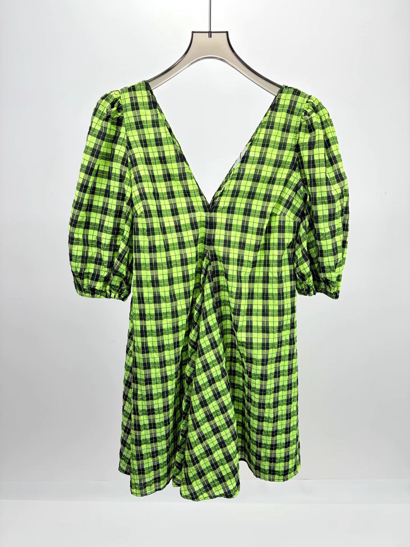 Ganni GANNI Check Puff Sleeve Dress K1 Size XXS / US 00 / IT 34 - 1 Thumbnail