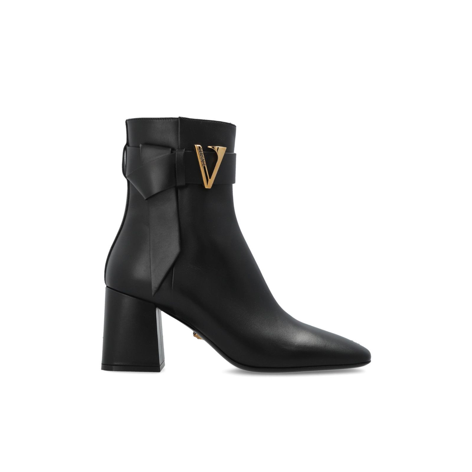 VERSACE Black Leather 80mm Heel Ankle Boots New And Authenti