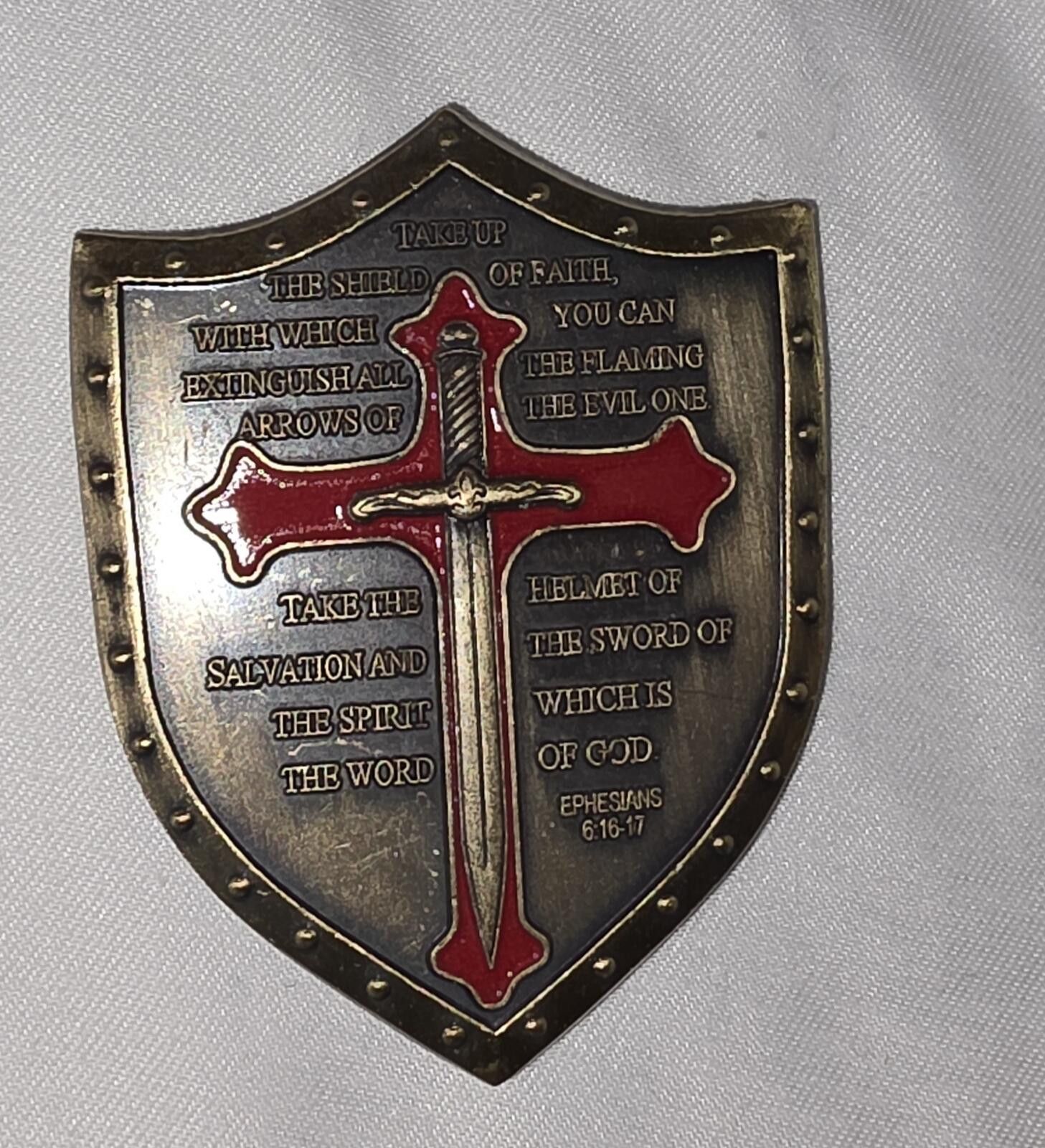 The Unbranded Brand Christian Shield and Sword Inspirational Metal Badge Size ONE SIZE - 1 Thumbnail