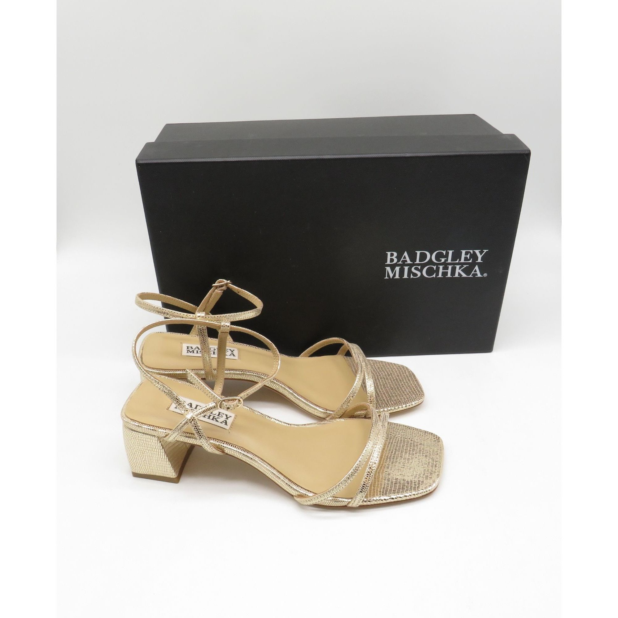 Badgley Mischka Badgley Mischka Carlota Gold Strappy Block Heel Sandals 6 NE Size US 6 / IT 36 - 1 Thumbnail