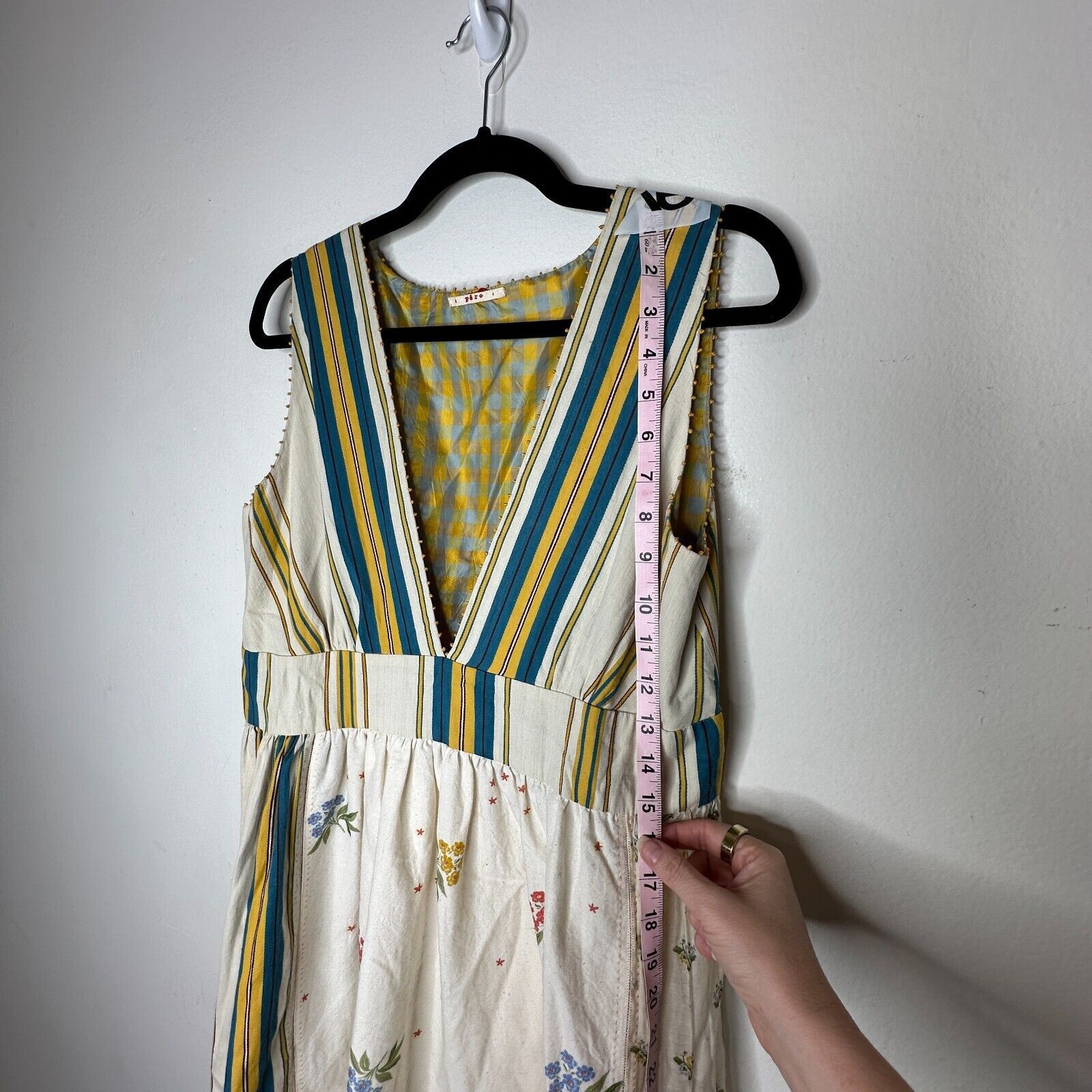 Other Pero Tan Teal Gold VNeck Floral Stripe Empire Ruffle Maxi 38 Size M / US 6-8 / IT 42-44 - 16 Thumbnail
