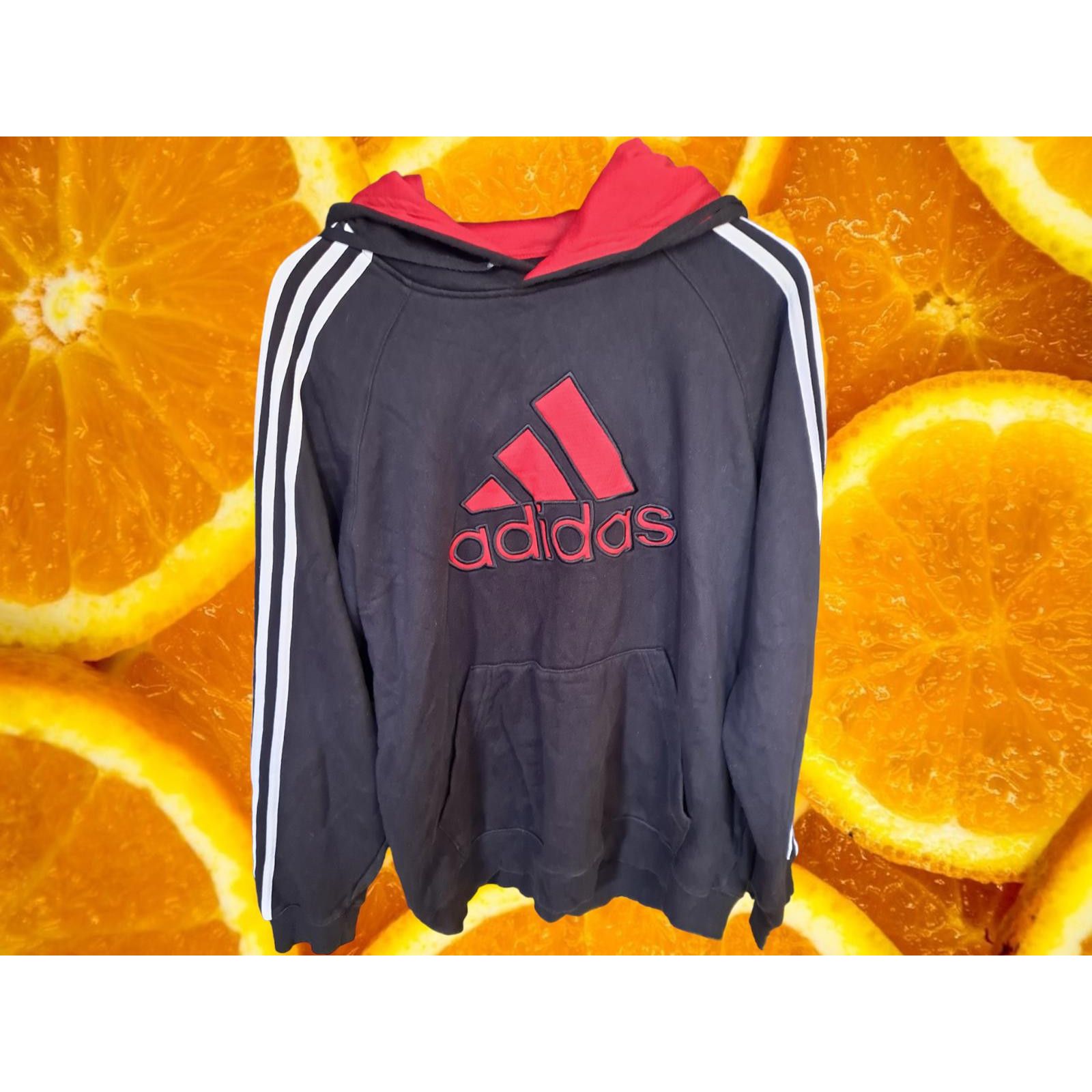 Adidas Adidas Black Hooded Sweatshirt with Red Logo and White Strip Size US L / EU 52-54 / 3 - 2 Thumbnail
