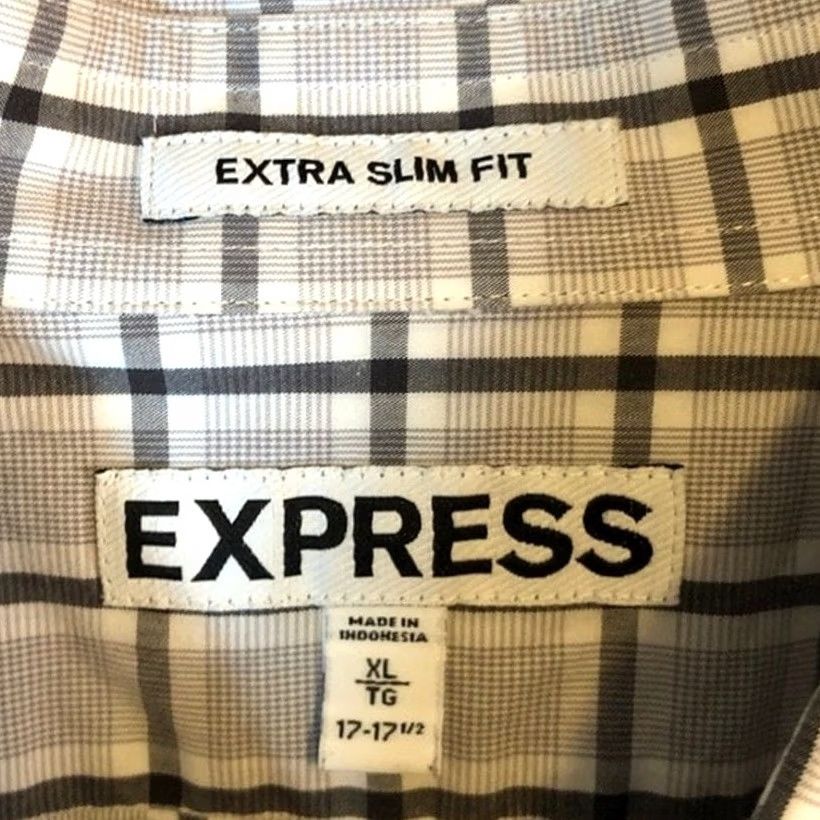 Express Express Shirt Gray White Plaid Button-Down 100% Cotton Extra Slim XL Men’s Size US XL / EU 56 / 4 - 4 Thumbnail