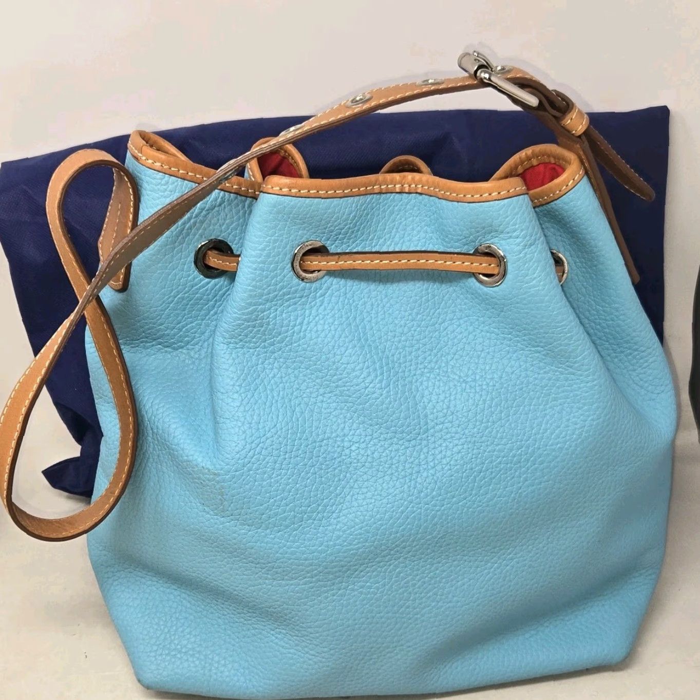 Dooney & Bourke Dooney & Bourke All Weather Leather Drawstring Bucket Bag Turquoise Dust Bag Turquoise Pebble Grain Leather Bucket & Drawstring Bag Womens Size ONE SIZE - 7 Thumbnail
