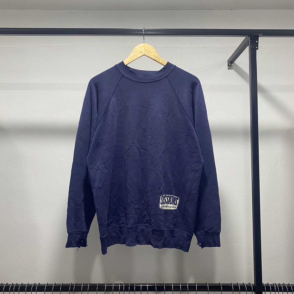 Sessions × Shorty's Skateboards × Vintage Rare💥 Vintage 80s Sessions Skate Distress Sweater Rayon Size US L / EU 52-54 / 3 - 5 Thumbnail