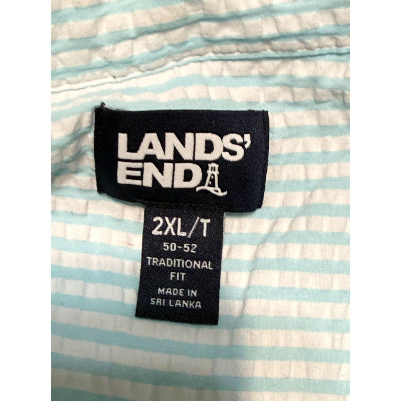 Lands' End Lands' End Shirts Men's 2XL White Blue Short Sleeve Button-Up Casual Pocket Shirt Size US XXL / EU 58 / 5 - 6 Thumbnail