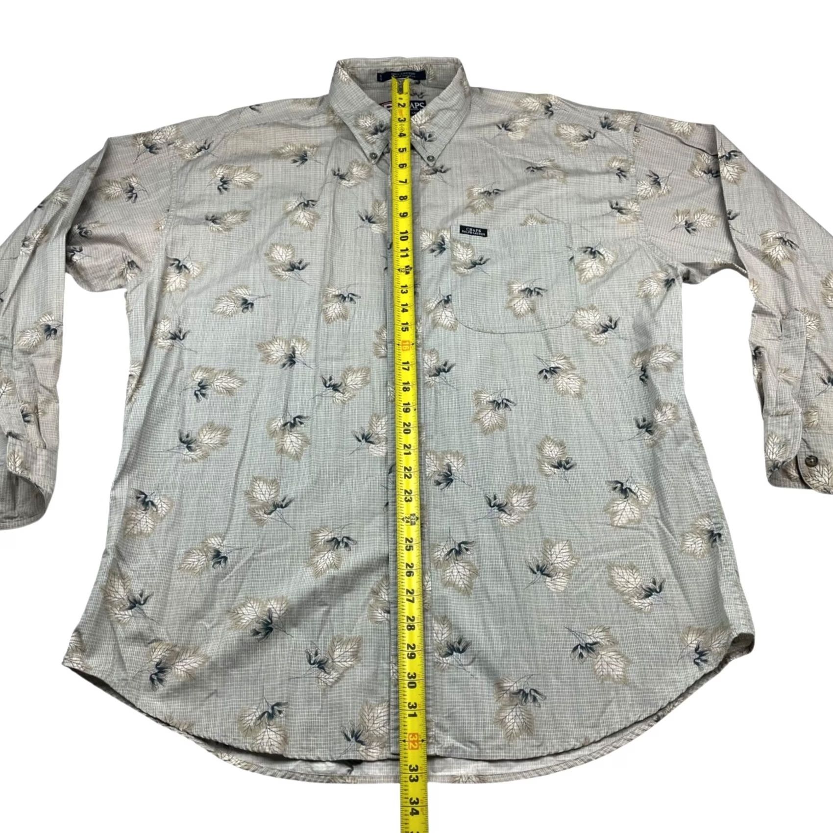 Chaps Chaps Ralph Lauren Shirt Button-Up Men’s 100% Cotton Beige/Gray Leaves Large Long Sleeve Button-Down Collar Mens Size US L / EU 52-54 / 3 - 4 Thumbnail