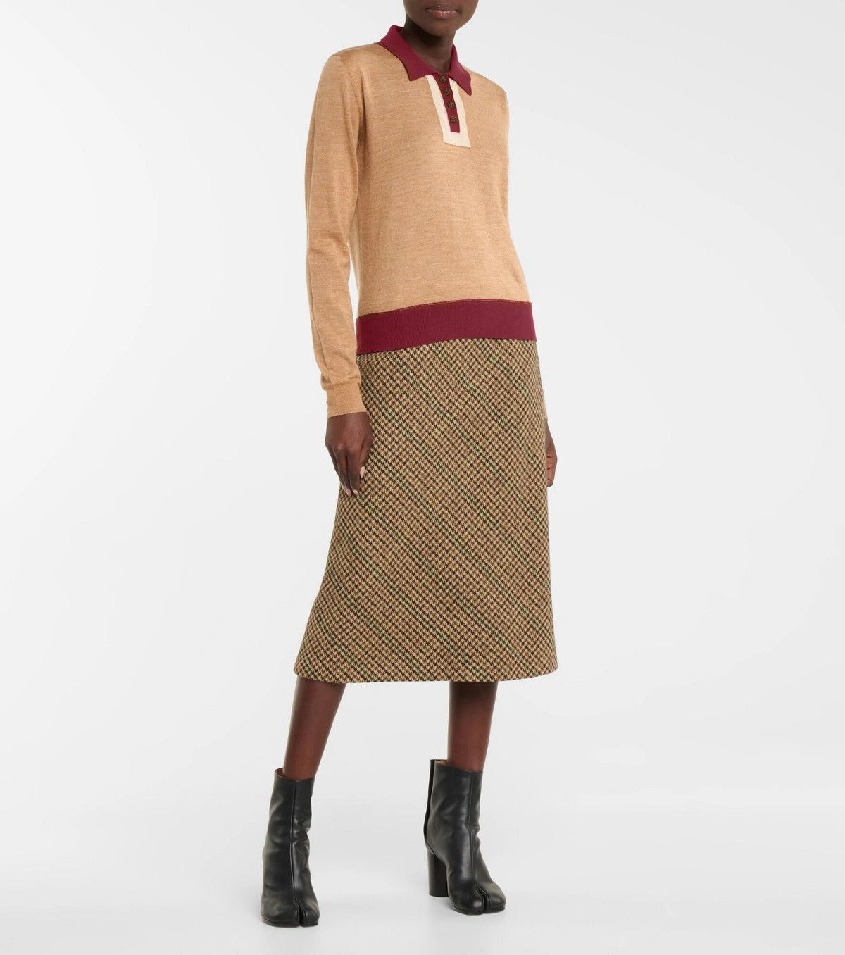 Maison Margiela o1y0625 Polo Sweater in Camel/Burgundy Size M / US 6-8 / IT 42-44 - 4 Thumbnail