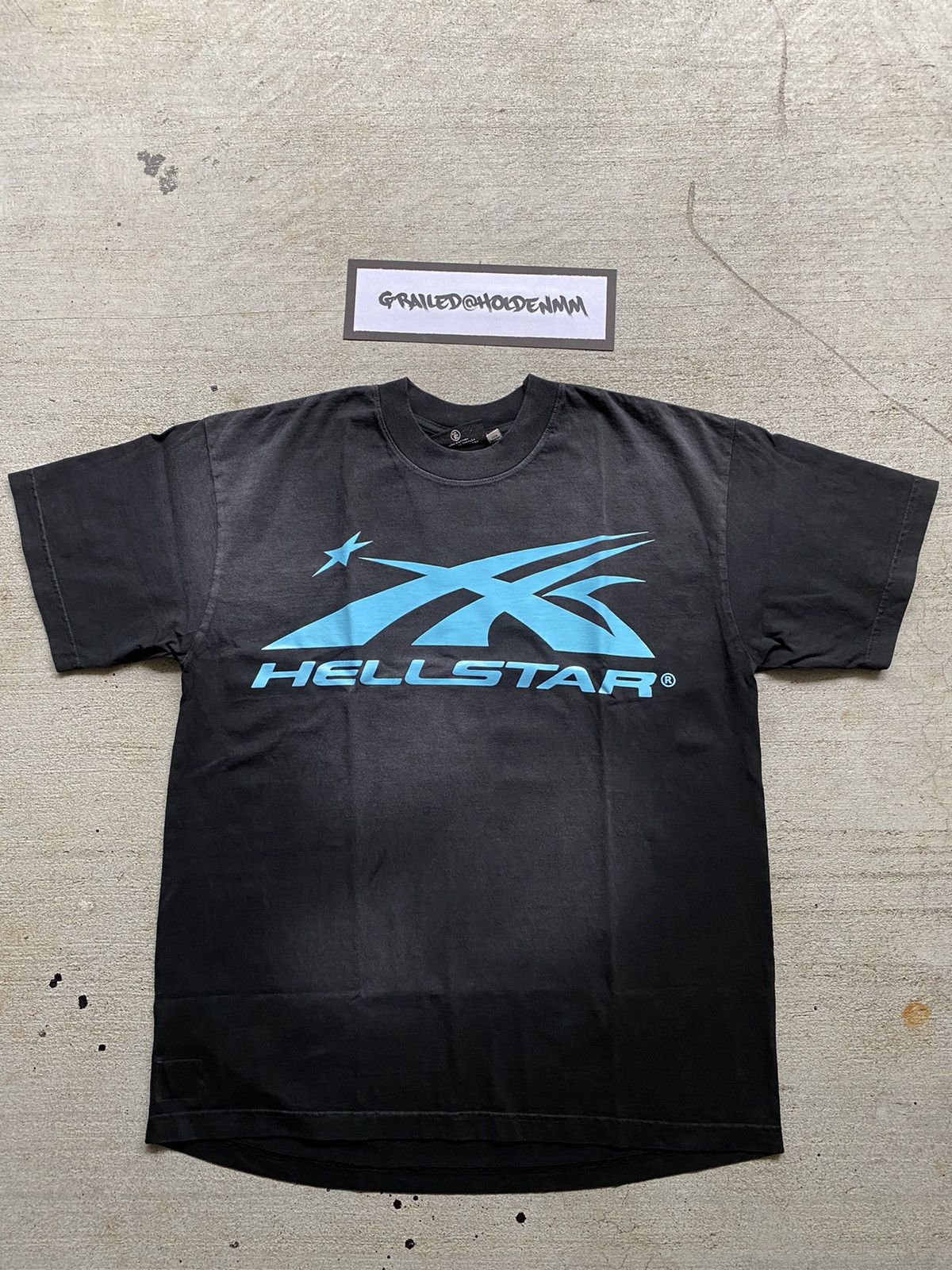 image of Medium / M Hellstar Classic Logo T-Shirt Black Aqua Blue F&f, Men's