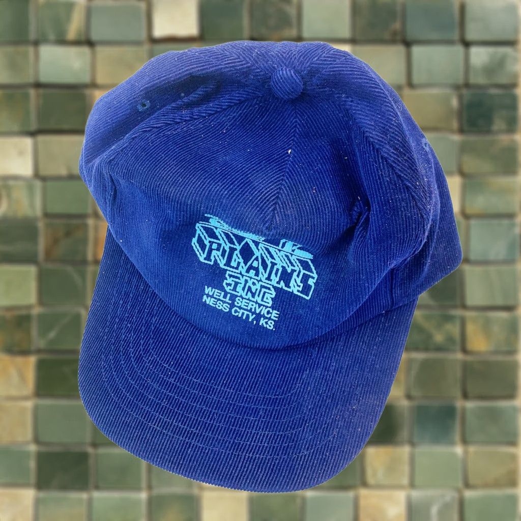 Vintage Vintage Plains Inc Well Service Ness City KS Corduroy Blue Strapback Dad Hat Size ONE SIZE - 1 Thumbnail