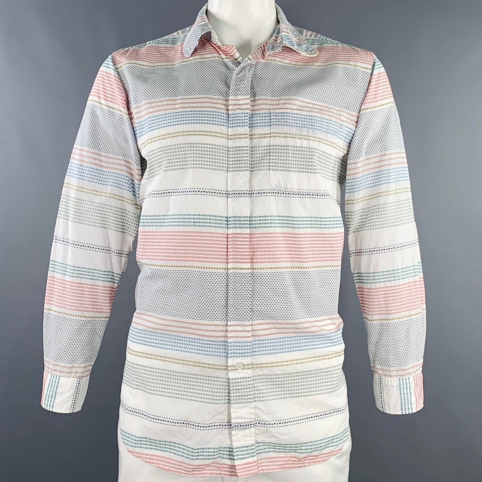 Engineered Garments Size L White Multi Color Stripe Cotton Long Sleeve Shirt Size US L / EU 52-54 / 3 - 1 Thumbnail