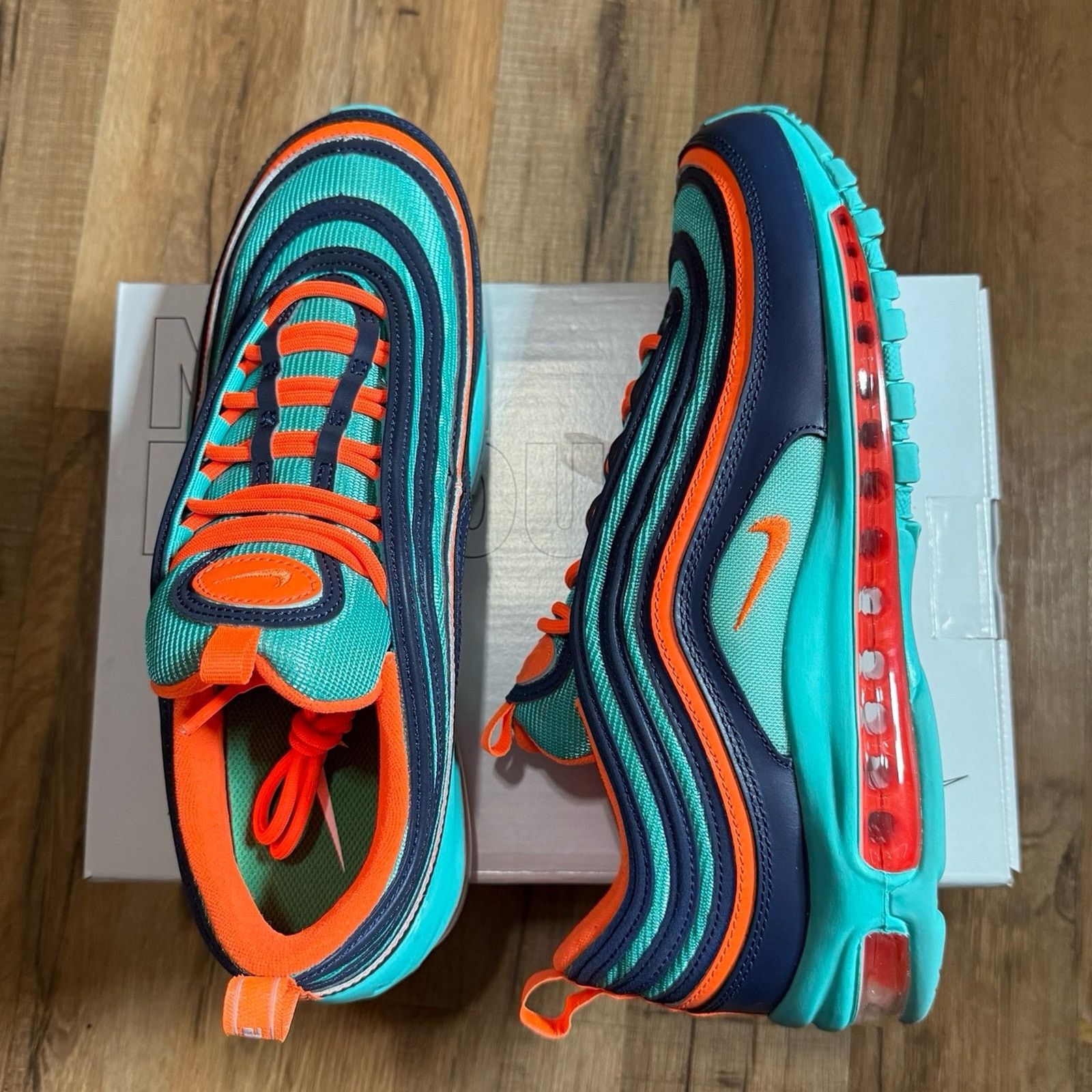 Nike Nike ID Air Max 97 By You Aqua Blue Orange Size US 11 / EU 44 - 4 Thumbnail