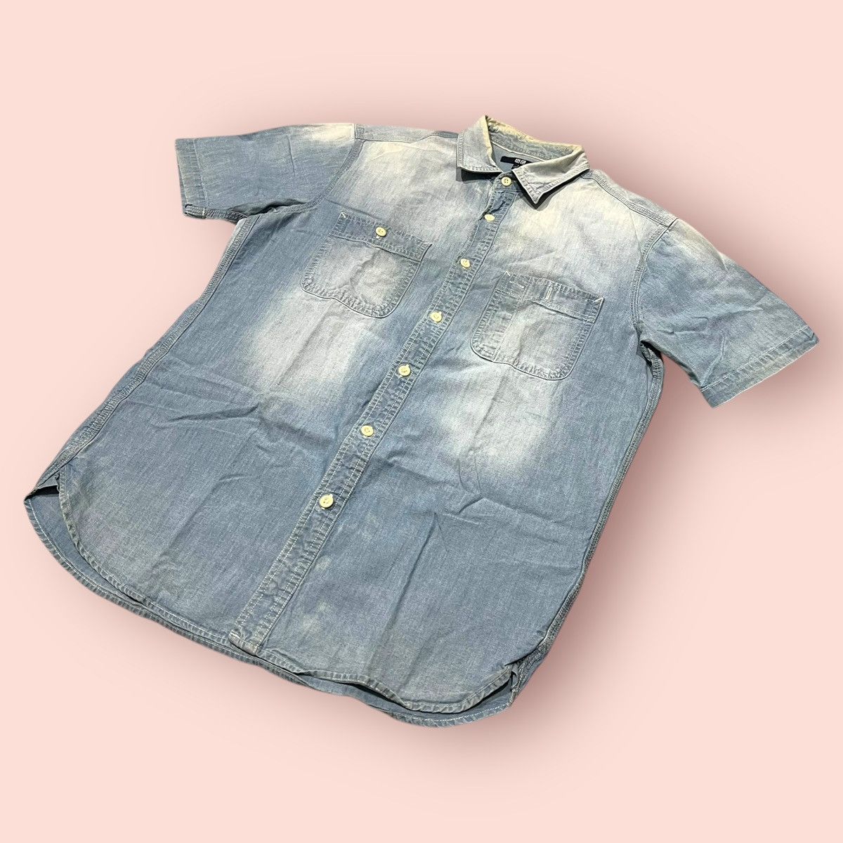 Japanese Brand × Jun Takahashi × Uniqlo VINTAGE UNIQLO DOUBLE CHEST POCKET FADED CAMBRAY SHIRT Size US L / EU 52-54 / 3 - 11 Thumbnail