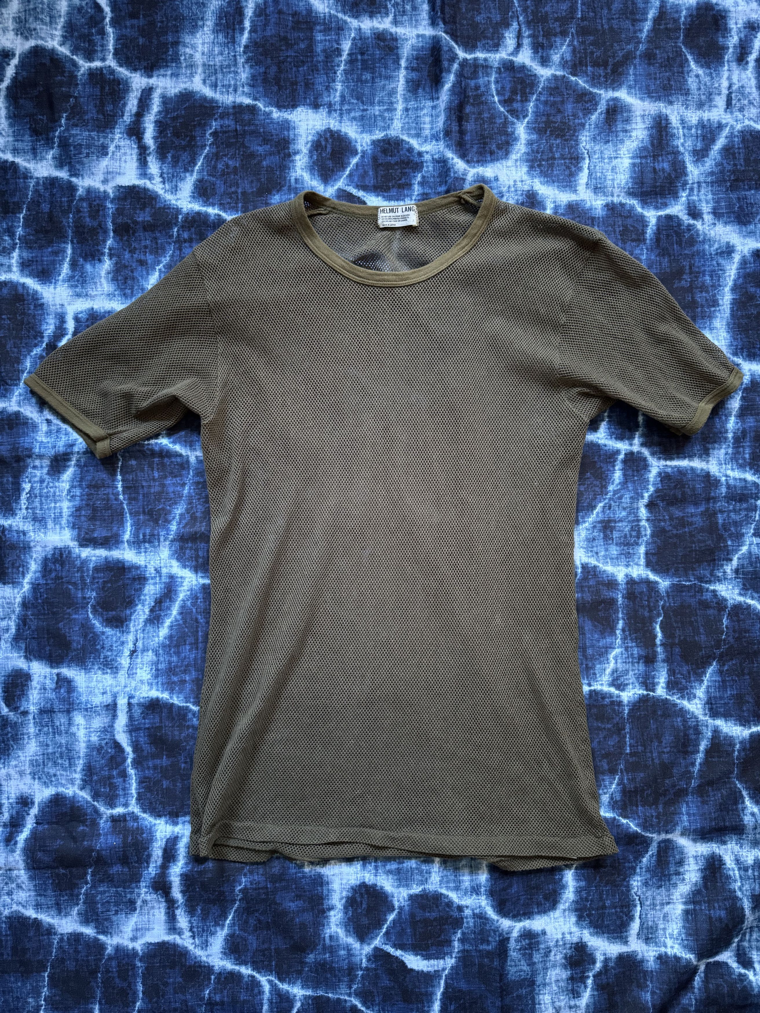 Image of Helmut Lang Army Green Mesh Tee Small, Men's