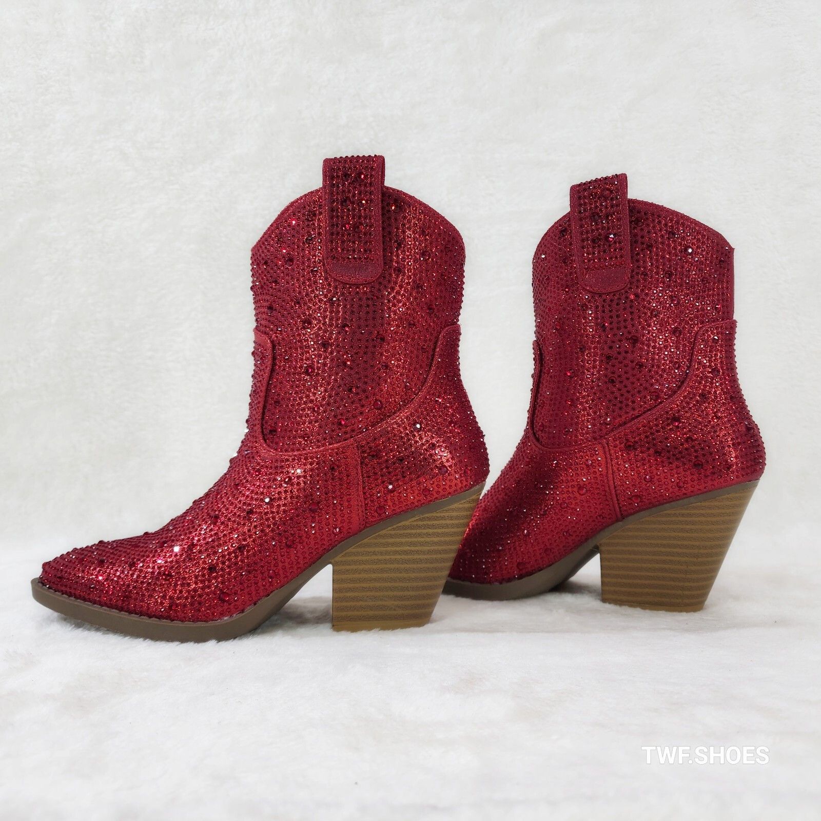 Other Dolly Red Rhinestone Glitter Disco Cowgirl Country Glam West Size US 6.5 / IT 36.5 - 5 Thumbnail
