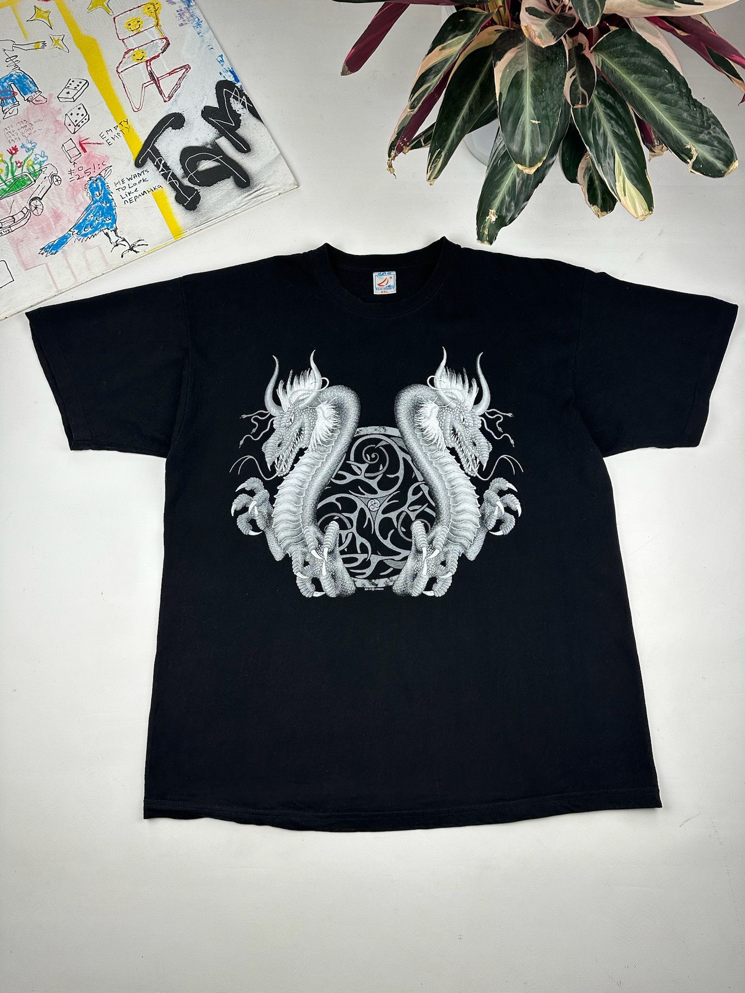 Vintage Vintage 90s dragon tribal tee rave techno metal y2k Size US XL / EU 56 / 4 - 1 Thumbnail