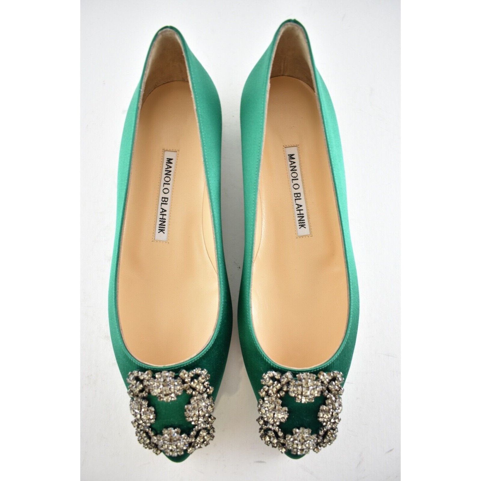 Manolo Blahnik Hangisi Emerald Satin Jewel Buckle Ballerina Ballet Flat 38 Size US 8 / IT 38 - 8 Thumbnail