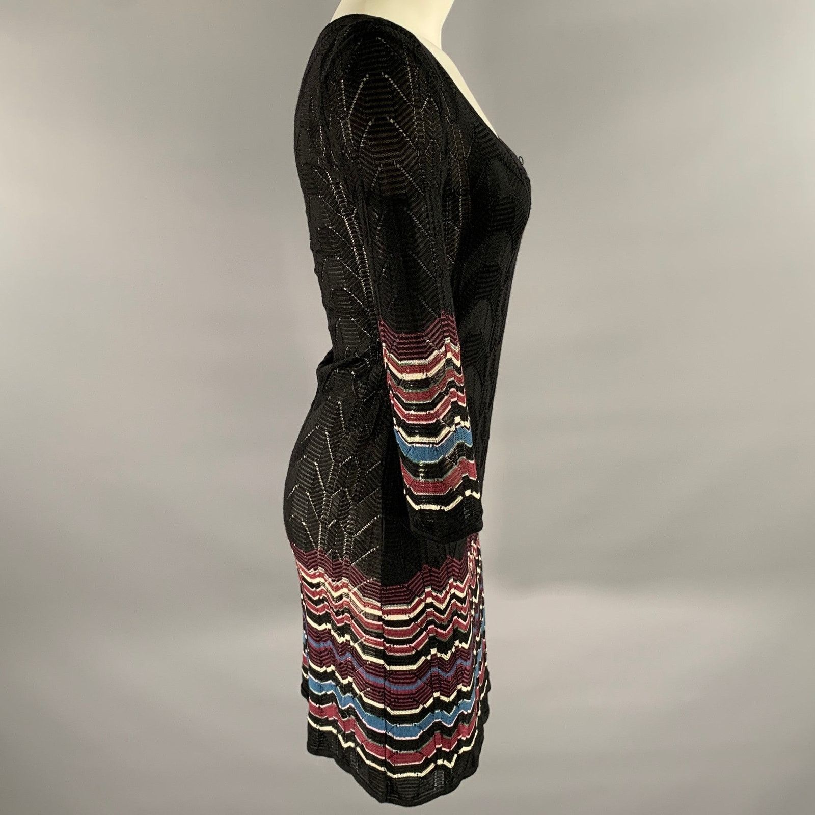 Missoni M MISSONI Black Viscose Wool Blend Lace Scoop Neck Dress Size XS / US 0-2 / IT 36-38 - 3 Thumbnail