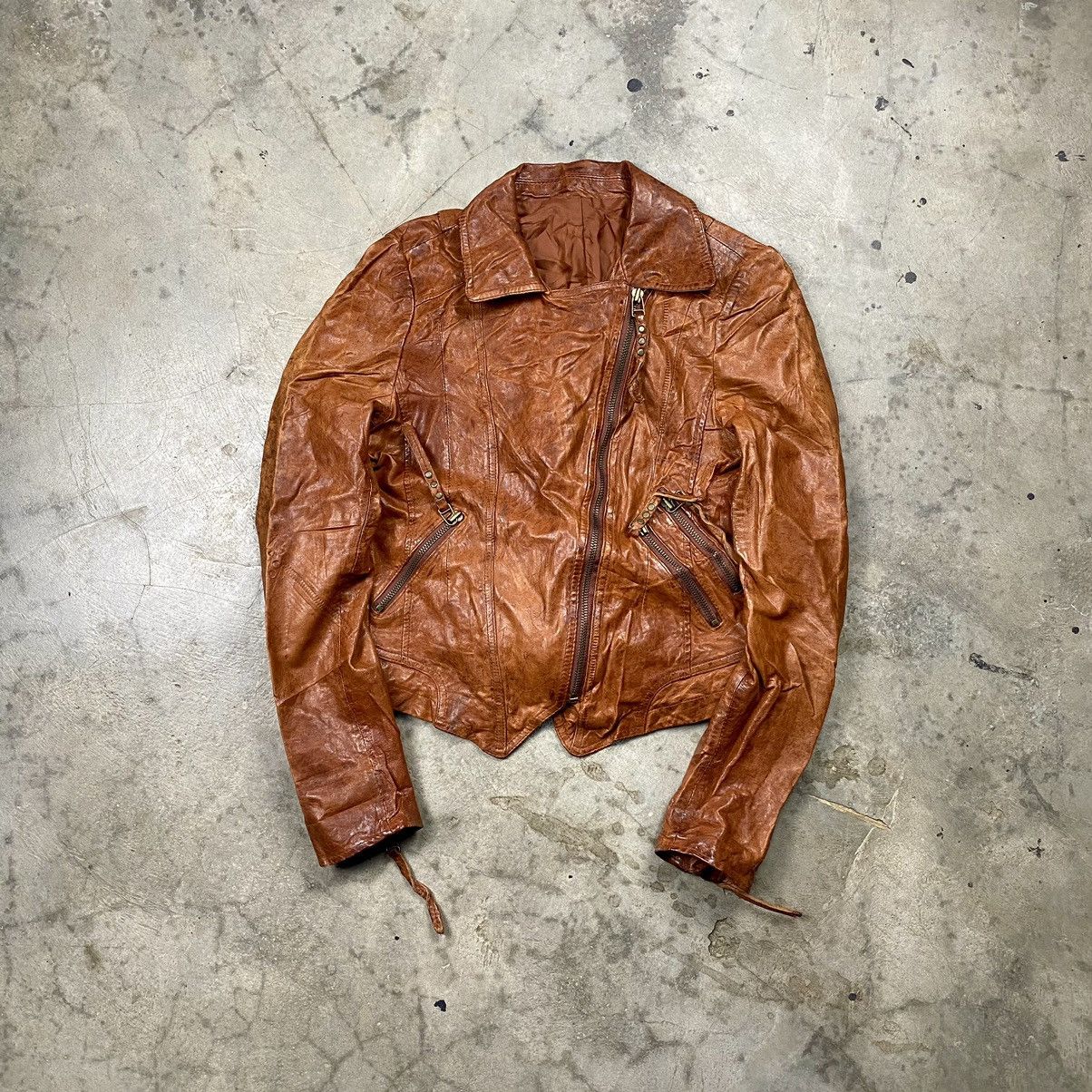 Japanese Brand × Vintage Vintage Brown Leather Biker Rocker Jacket Size XS / US 0-2 / IT 36-38 - 1 Thumbnail