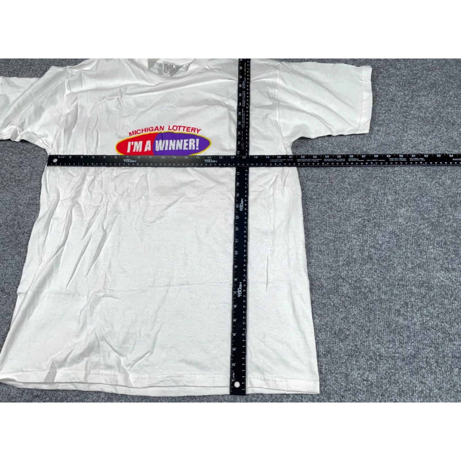 Fruit Of The Loom VINTAGE Michigan Lottery I'm a Winner T-Shirt Adult XL White Heavyweight Retro Fruit of the Loom Mens T-Shirt Graphic Tee Size US XL / EU 56 / 4 - 6 Thumbnail