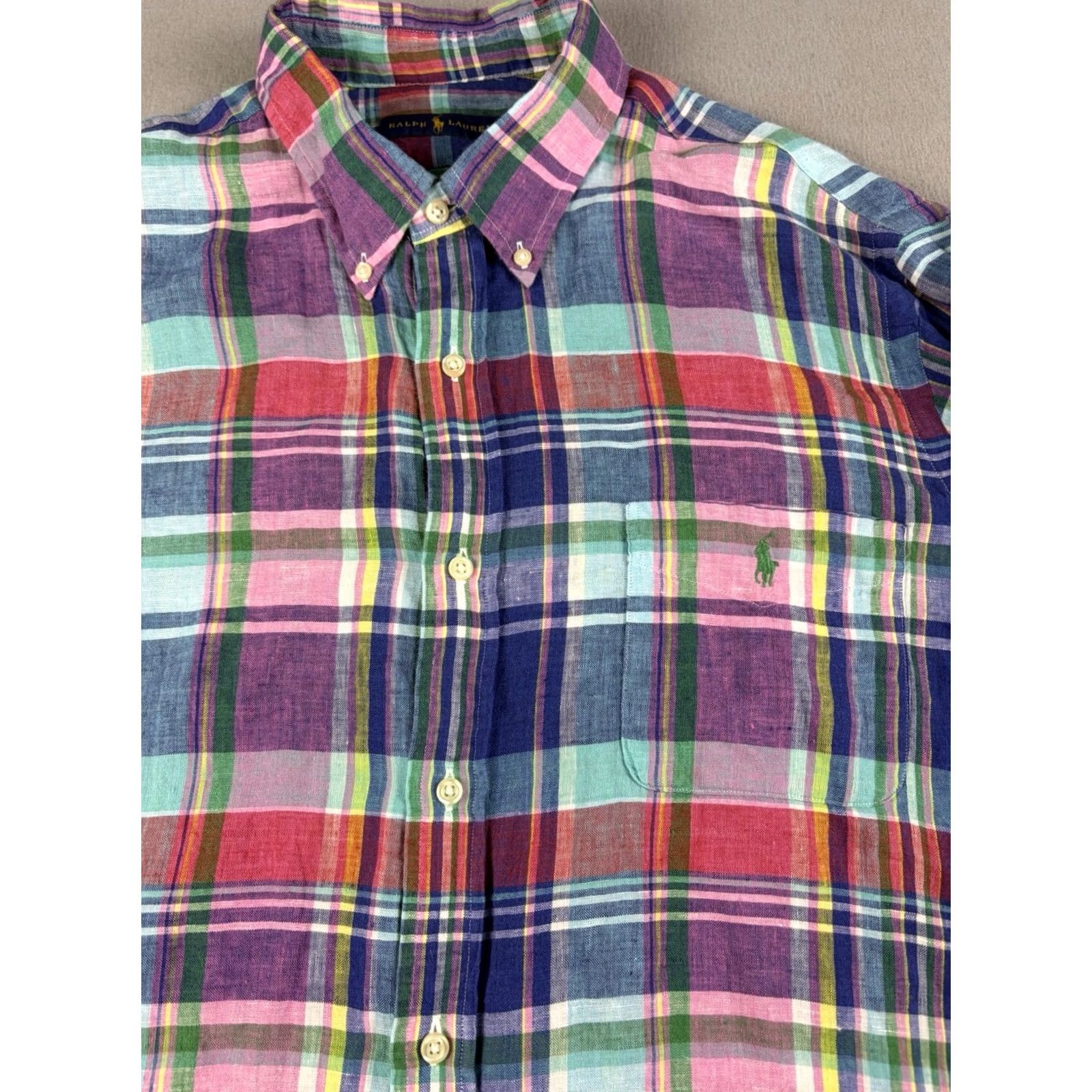 Polo Ralph Lauren Polo Ralph Lauren Shirt Men XL Multicolor Plaid Linen Button Down Pony Size US XL / EU 56 / 4 - 2 Thumbnail