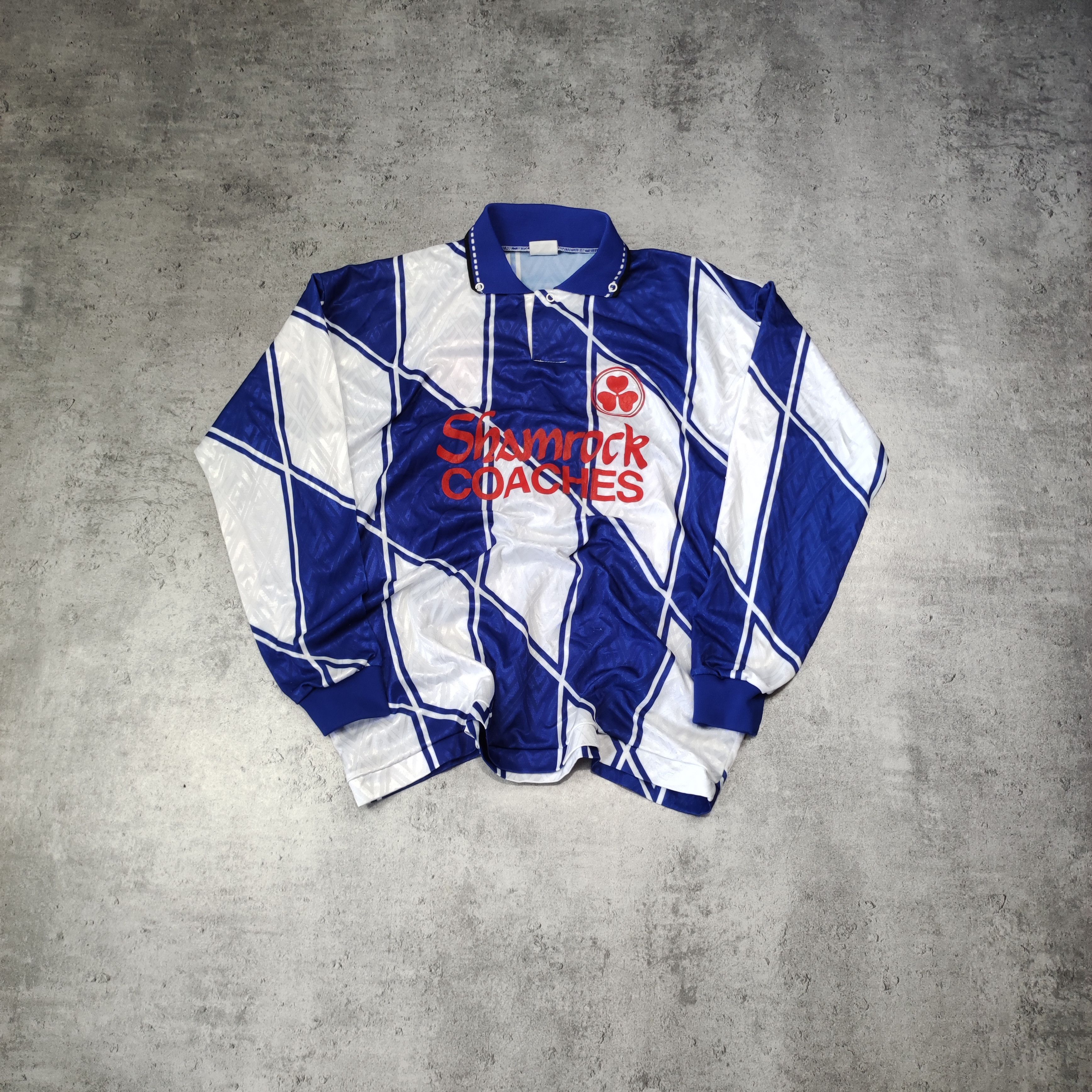 image of Soccer Jersey Vintage Early 90's Shamrock Glasgow Football Match Jersey in Blue, Men's (Size Large)