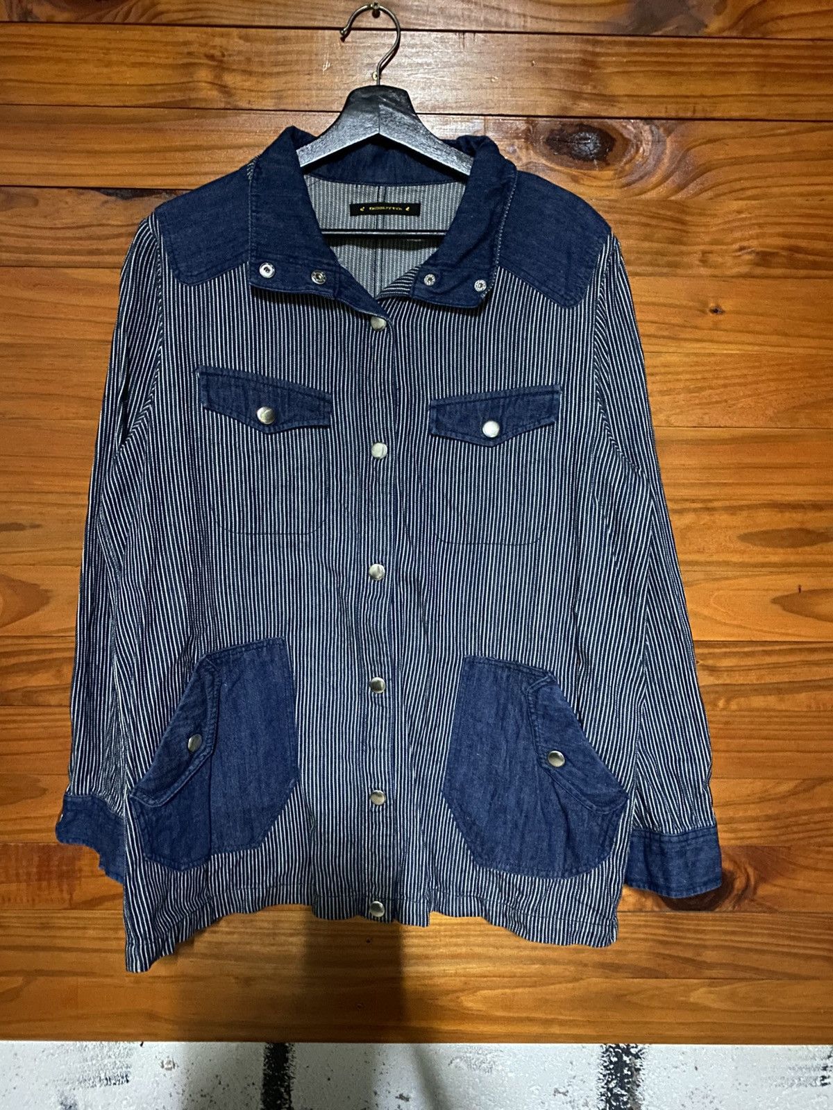 Japanese Brand Vintage Dejutto Pinstripe Denim Jacket – Japanese Workwear Size US M / EU 48-50 / 2 - 3 Thumbnail