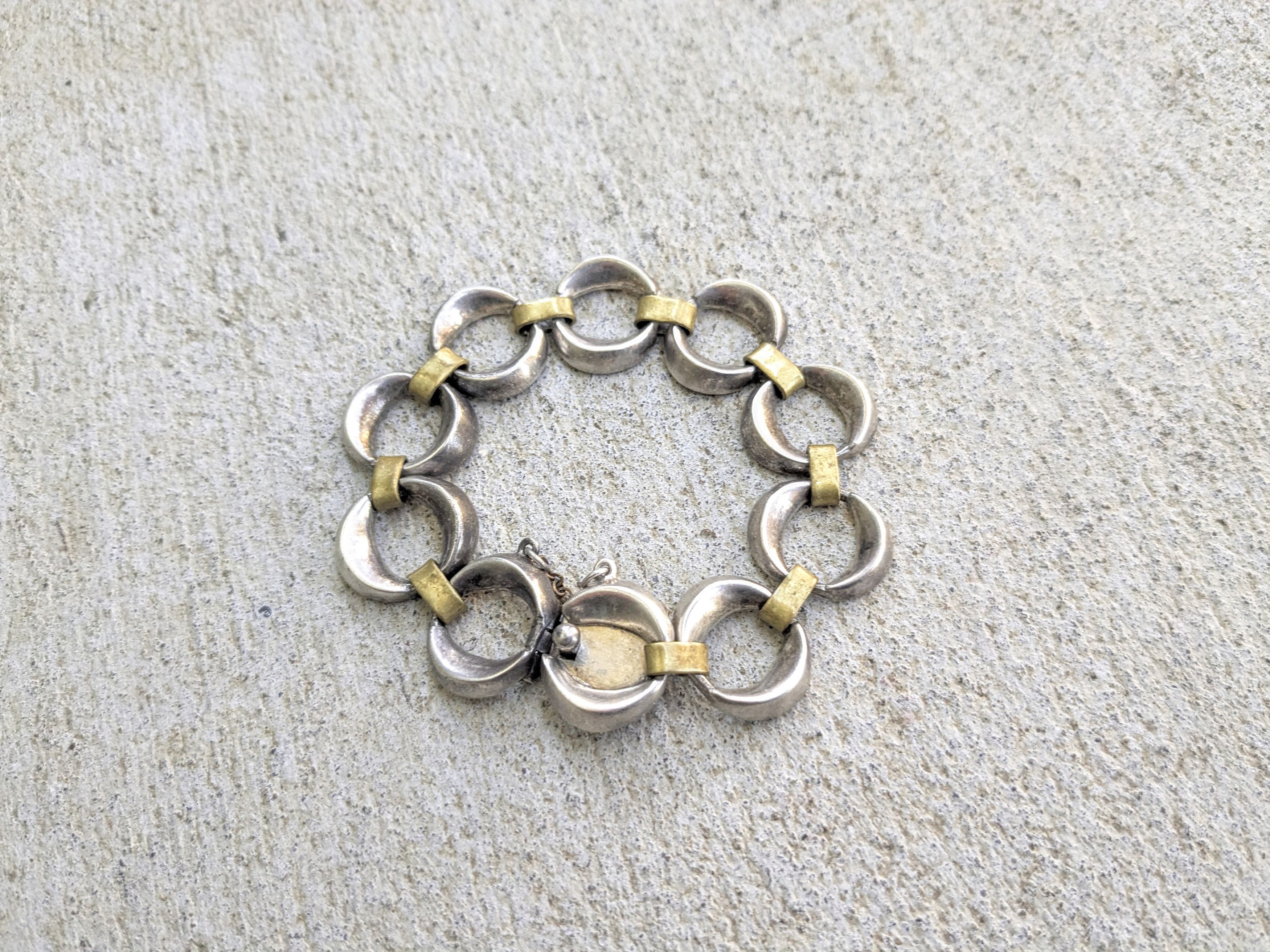 Jewelry x Vintage Sterling Silver Bracelet Two Tone 7" Taxco Mexico, Men's