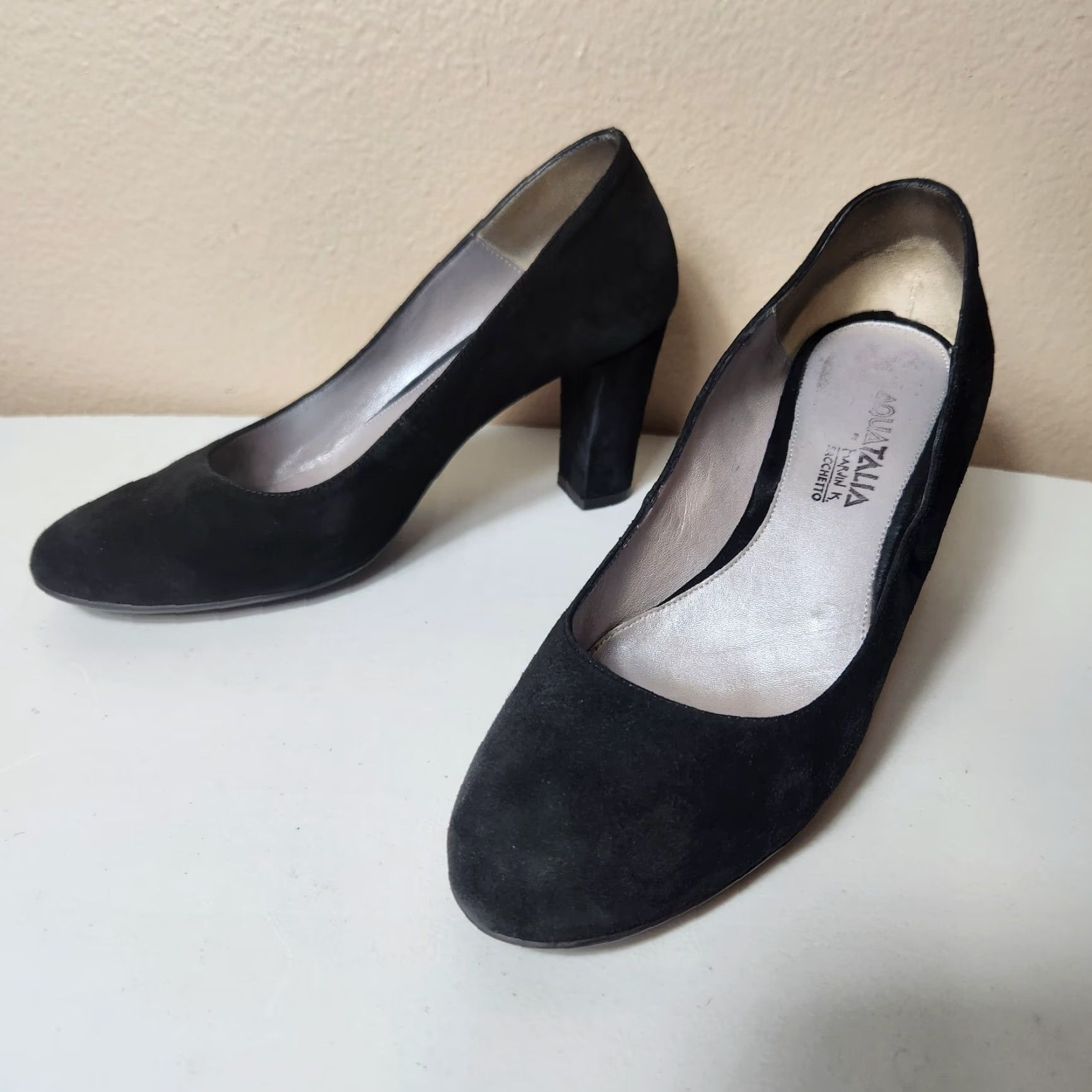 Aquatalia Aquatalia Black Suede Block Heel Pumps-Size 8 Womens Pump, Leather Lining, Leather Insole, Rubber Outsole, Slip On, High Heel Size US 8 / IT 38 - 2 Thumbnail