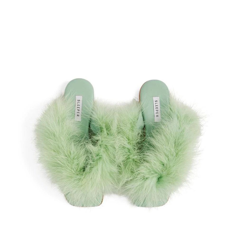 Sleeper NWT Sleeper Pom Slides with Feathers in Mint - Size 35 Size US 5 / IT 35 - 2 Thumbnail