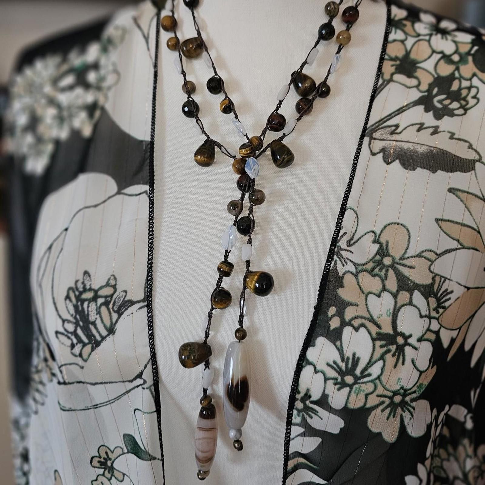 Designer Handmade Lariat Style Tiger's Eye Necklace Size ONE SIZE - 1 Thumbnail