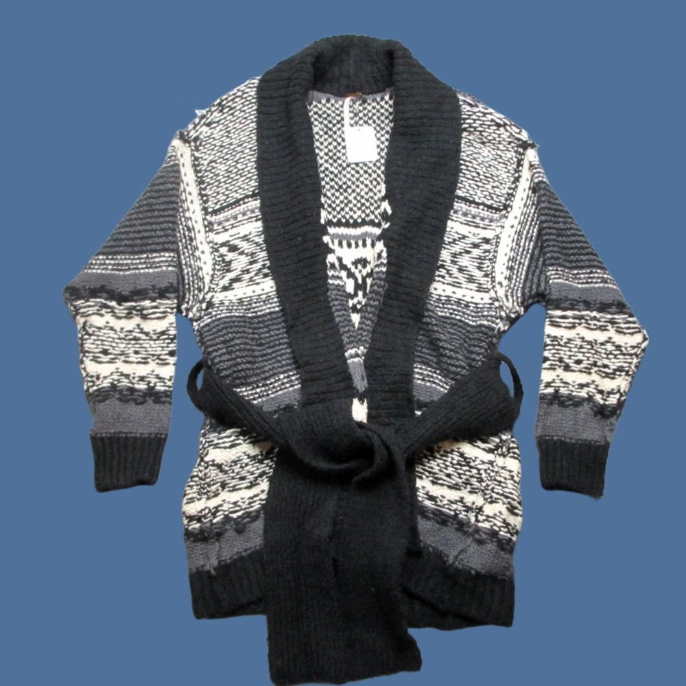 Free People Free People Sweater Cardigan Belted Waist White Black Size S Womens Knit Chunky Long Sleeve Casual Fall Winter Vintage No Size S / US 4 / IT 40 - 1 Thumbnail