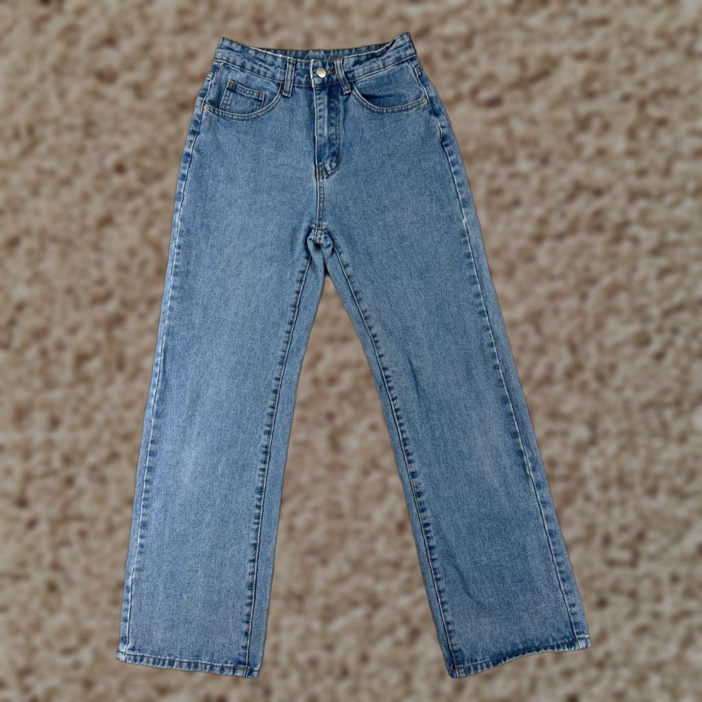 Shein SheIn Jeans Women XS Blue Denim Wide Leg Cotton Blend 5-Pocket Medium Wash Y2K Western Womens Size 26" / US 2 / IT 38 - 1 Thumbnail
