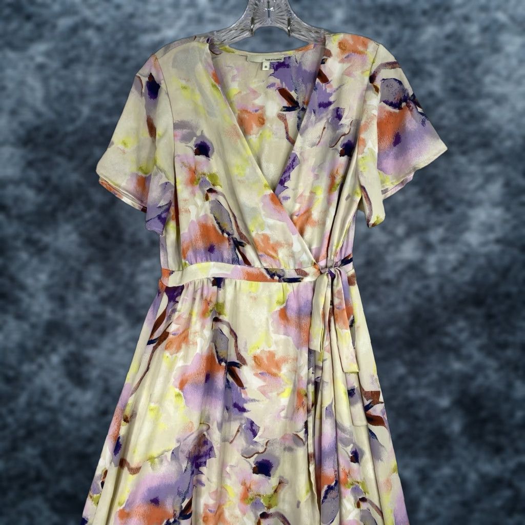 Hudson June & Hudson Maxi Dress Womens M Wrap Abstract Floral Boho Peasant Tie Front Yellow Size M / US 6-8 / IT 42-44 - 1 Thumbnail