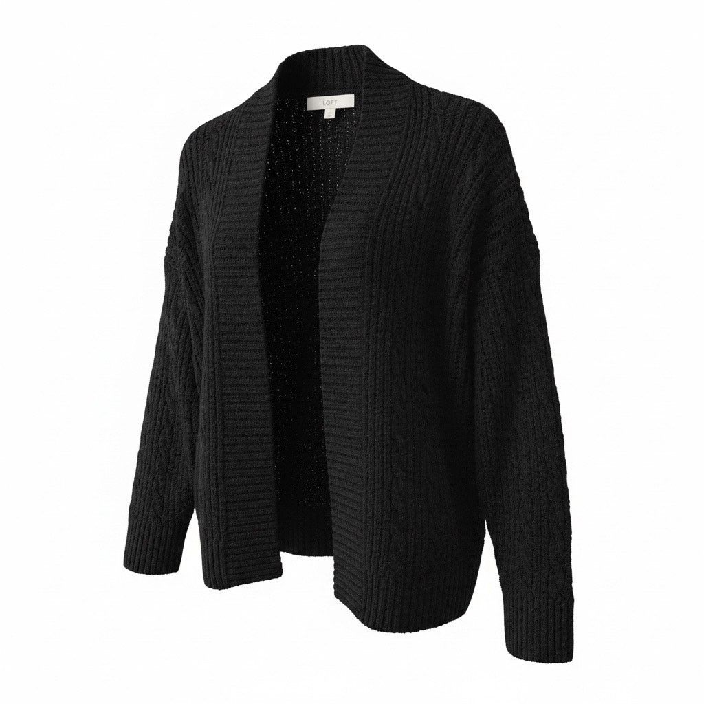 Loft LOFT Black Open Front Ribbed Knit Cardigan Women’s Small NWT Size S / US 4 / IT 40 - 1 Thumbnail