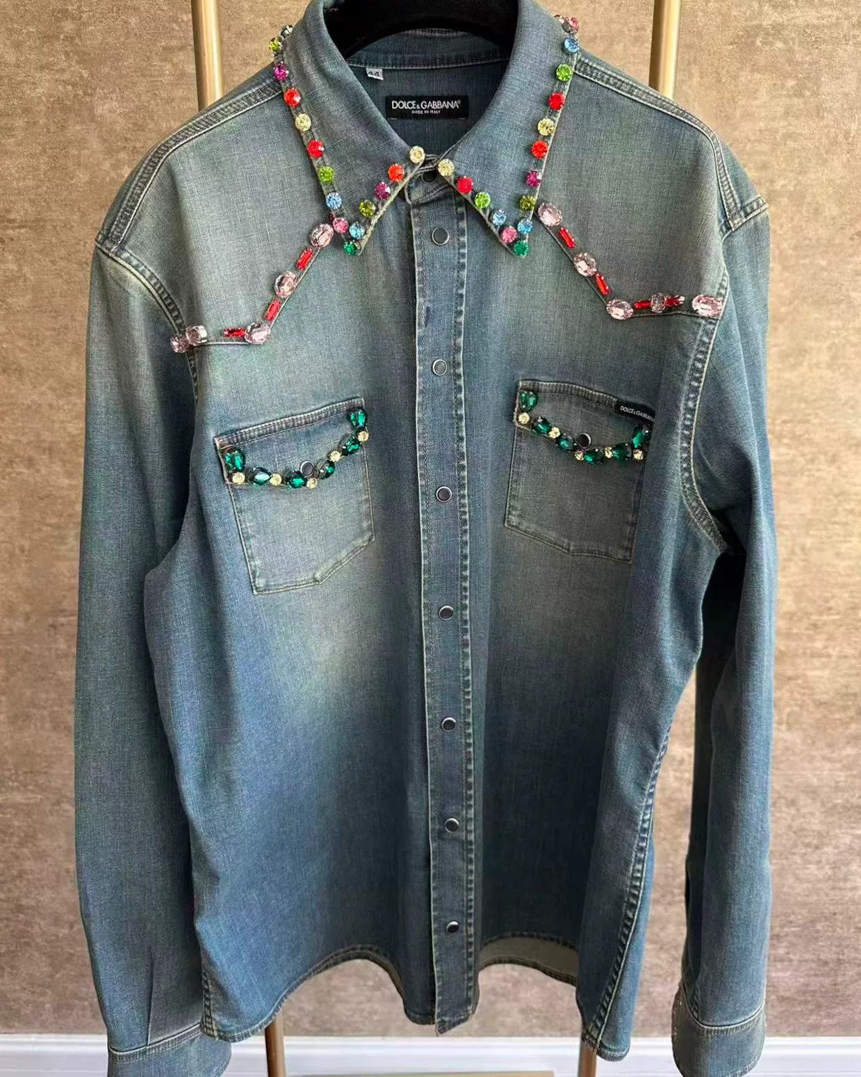 Dolce & Gabbana Dolce & Gabbana Denim Diamond-Embellished Shirt Jacket Size US S / EU 44-46 / 1 - 1 Thumbnail