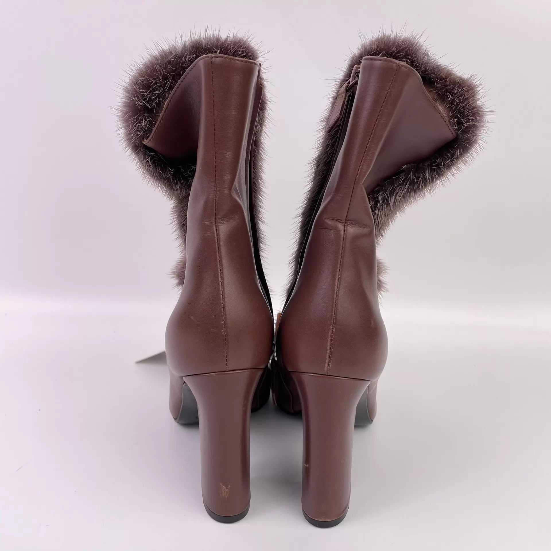 Hermes Hermès fur knee-high heeled boots brown EU 37.5 Size US 7 / IT 37 - 4 Thumbnail