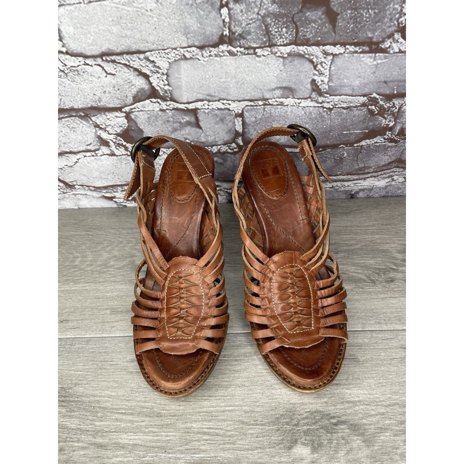 Frye Frye Joy Brown Braided Leather Huarache Platform Heel Sandal Size US 6.5 / IT 36.5 - 5 Thumbnail