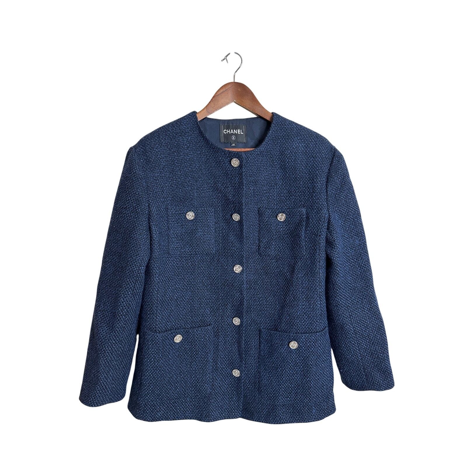 Chanel Chanel Tweed Blazer Navy Silver Buttons Womans 40 Size S / US 4 / IT 40 - 1 Thumbnail