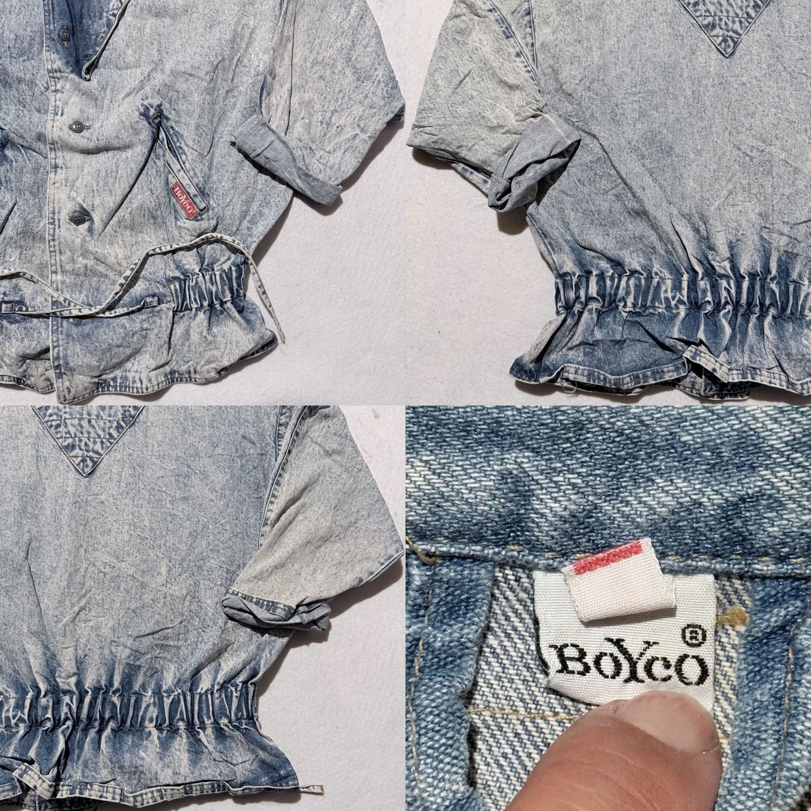 X-LARGE VINTAGE Boyco Jacket Women Blue Acid Wash Denim Tie Elastic Waist Retro - Large Denim Jacket Woman Blue Acid Wash Retro Tie Elastic Waist Large Size L / US 10 / IT 46 - 8 Thumbnail