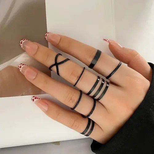 VIBE Kpop Punk Geometric Black Chain Open Ring Size ONE SIZE - 2 Thumbnail