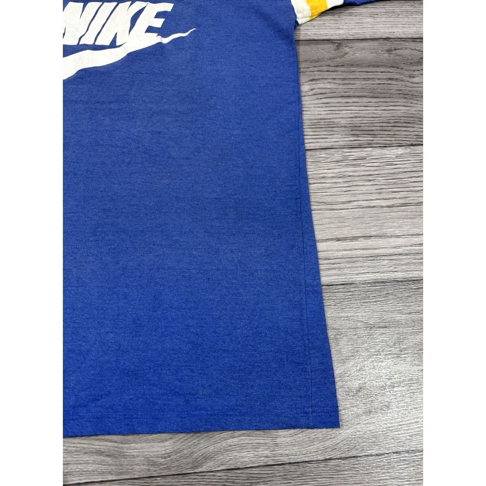 Nike VINTAGE Nike Big Swoosh Jersey T-Shirt Stripes Big Logo Swoosh Men Fit Sz L Navy 80s Shirt Mens Size US L / EU 52-54 / 3 - 4 Thumbnail