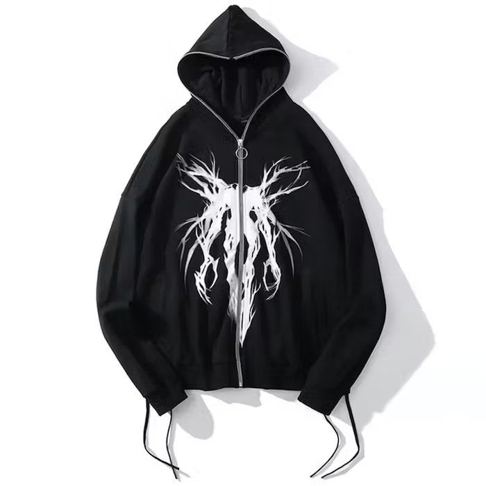 Japanese Brand Gothic Graphic Full Zip Black Hoodie, Grunge Punk Size US M / EU 48-50 / 2 - 4 Thumbnail