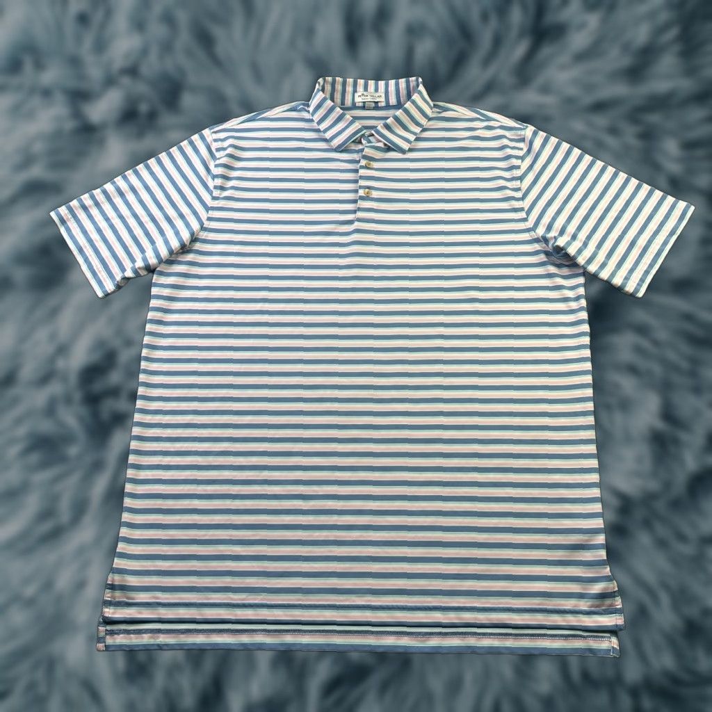 Peter Millar Peter Millar Polo Shirt Mens XL Blue Striped Short Sleeve Collared Button Polo Summer Comfort Golf Casual Size US XL / EU 56 / 4 - 1 Thumbnail