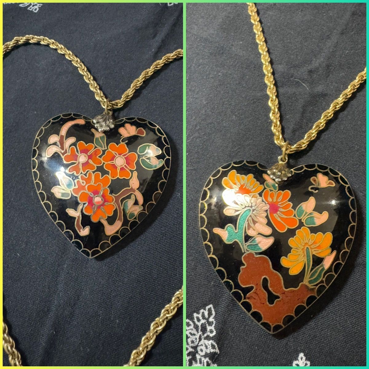 Vintage VINTAGE CLOISENNÉ HEART PENDANT BIG! GOLD TONE CHAIN. EUC Size ONE SIZE - 2 Thumbnail