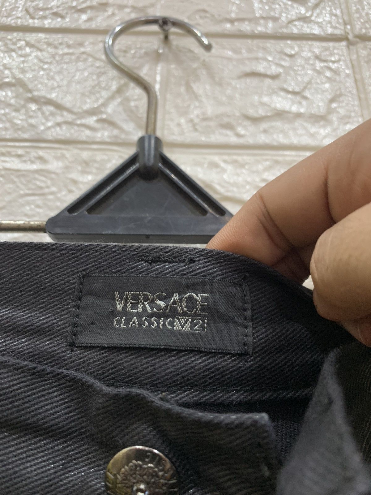Versace Vintage Versace black wax denim pants Size US 31 - 13 Thumbnail