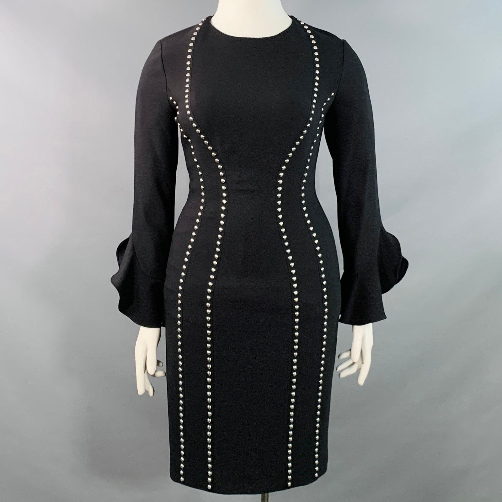 Michael Kors 10 Black Wool Blend Studded Ruffle Sleeve Shift Dress Size L / US 10 / IT 46 - 1 Thumbnail