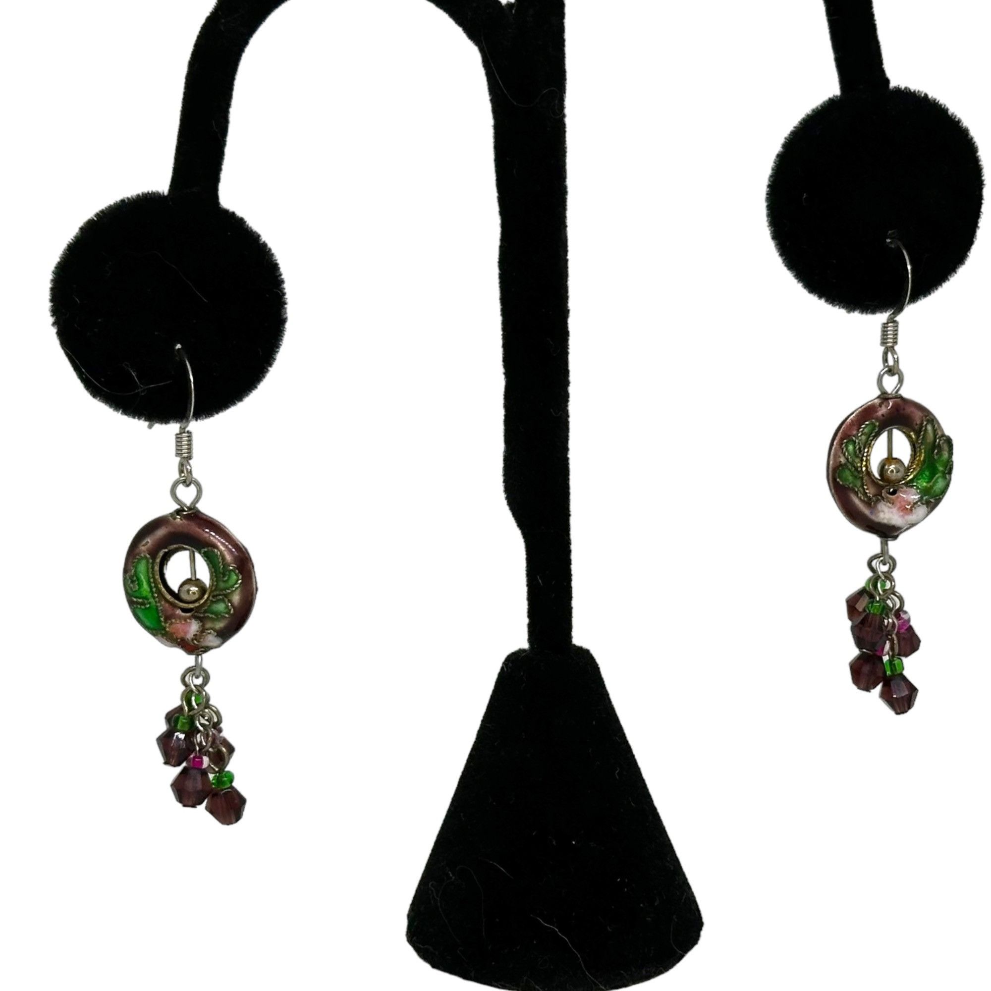 Other Floral Cloisonne French Hook Earrings Burgandy Green Pink Vi Size ONE SIZE - 1 Thumbnail