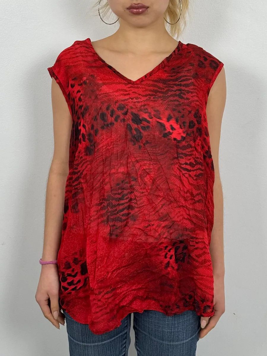 Just Cavalli 2000s Cavalli Leopard Red Tank Top Size M / US 6-8 / IT 42-44 - 2 Thumbnail