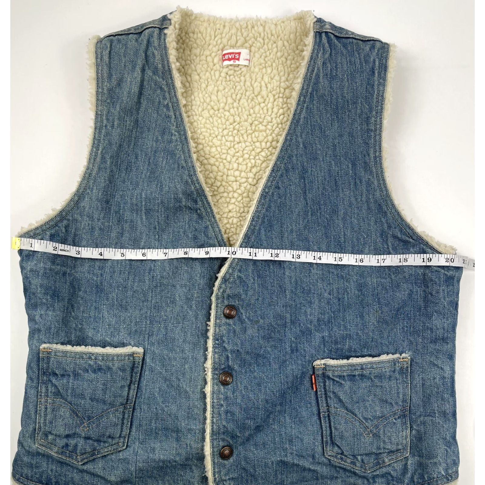 Levi's VINTAGE Levi's Orange Tab Vest Western Denim Snap Sherpa Lined USA Made Jacket L Blue Size US L / EU 52-54 / 3 - 7 Thumbnail